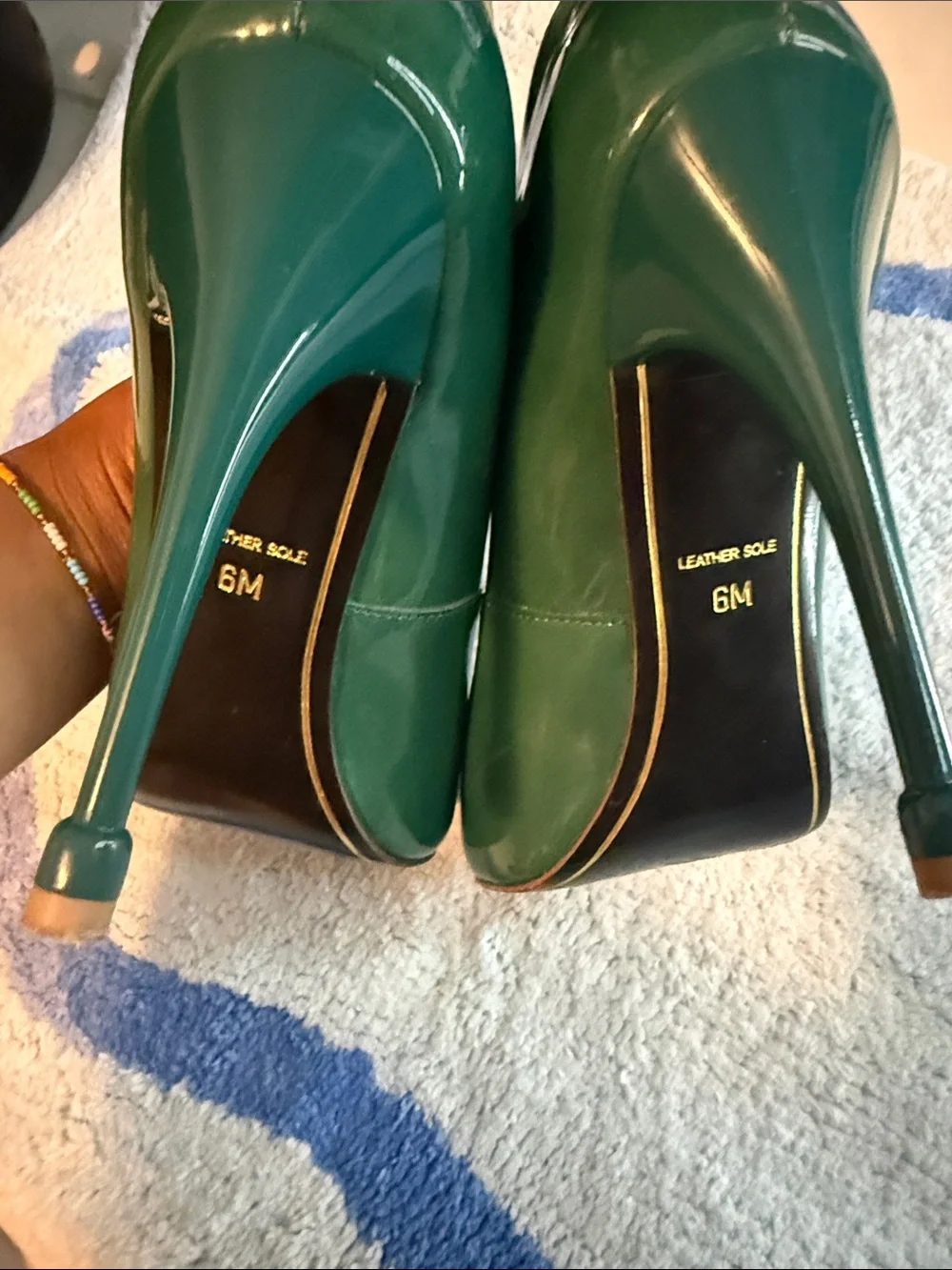 Charles Jourdan Emerald Green Patent Pointed-Toe Pumps with Red Insole